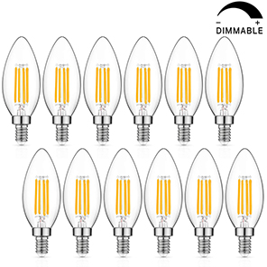 Dimmable LED Candelabra Bulb 60W Equivalent, 2700K Warm White, 6W Chandelier LED Filament Light Bulbs 600Lumens, E12 Base, B11 Decorative Candle Bulb Pack of 12