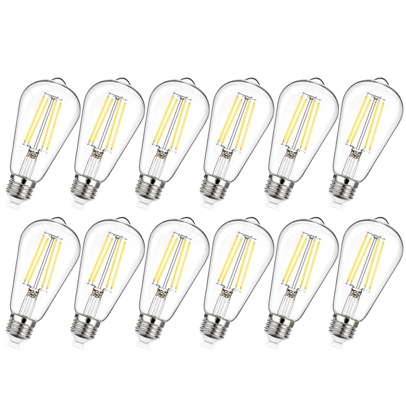 Dimmable Vintage LED Edison Bulb 60W Equivalent, 6W 800Lumens Edison Light Bulbs 5000K Daylight White, ST58 Antique LED Filament Bulb CRI 85+, E26 Medium Base, Clear Glass, Pack of 12