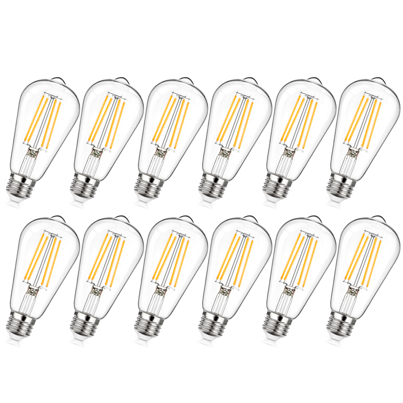 Dimmable Vintage LED Edison Bulb 60W Equivalent, 6W 800Lumens Edison Light Bulbs 2700K Warm White, ST58 Antique LED Filament Bulb CRI 85+, E26 Medium Base, Clear Glass, Pack of 12