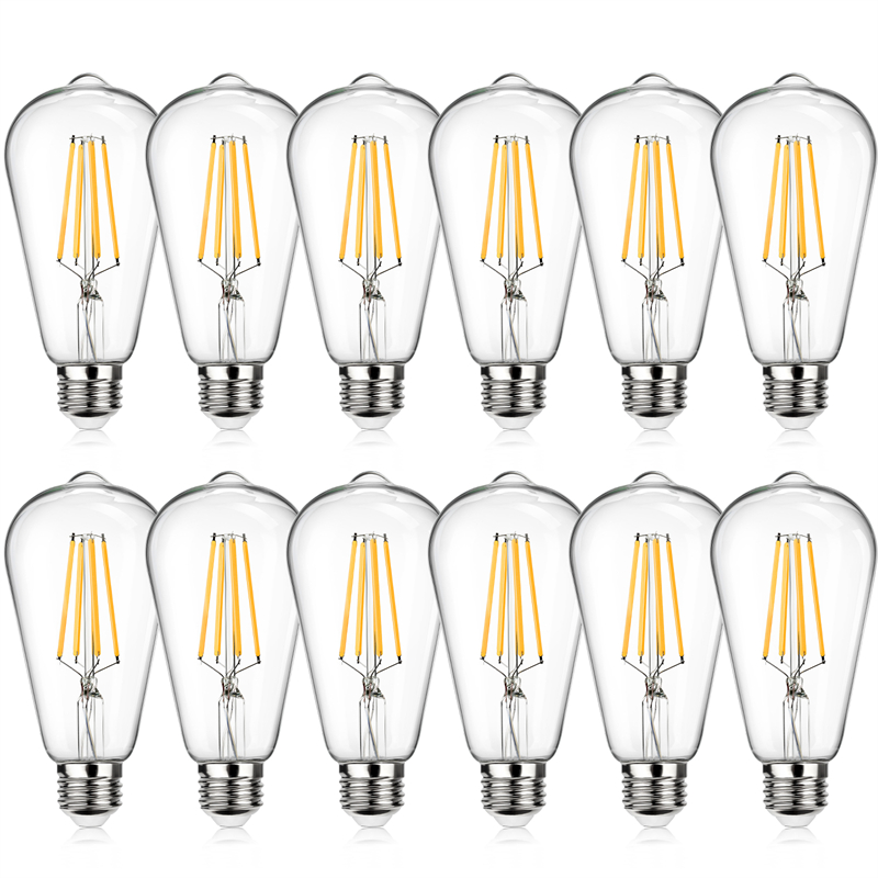 Vintage LED Edison Bulb 100W Equivalent 1200 Lumens, 8W ST64 LED Filament Light Bulbs, Warm White 2700K Antique Style Lighting, E26 Medium Base, CRI 85+, Non-Dimmable, Pack of 12