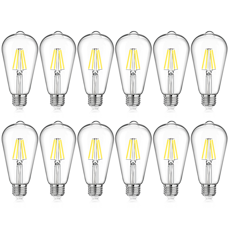 LED Edison Bulb Dimmable, Daylight White 5000K, 40W Equivalent, 4W Vintage ST64 LED Filament Light Bulbs, E26 Medium Base, Pack of 12