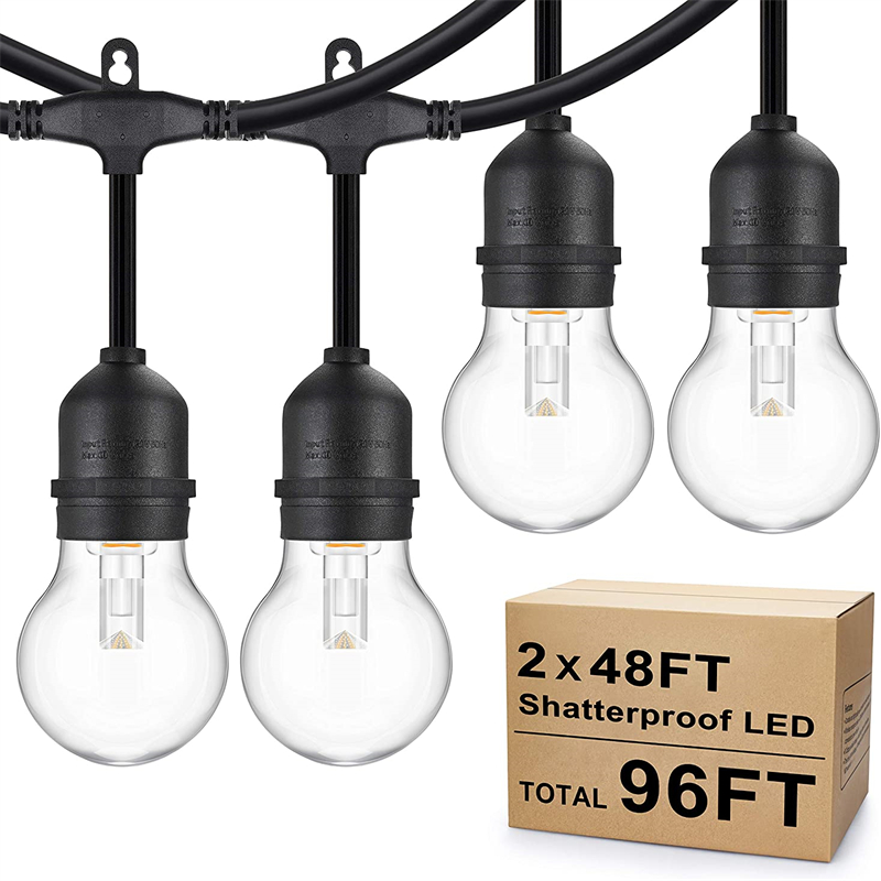 2-Pack 48FT LED String Lights Outdoor, Dimmable LED Edison String Light Warm White, Commercial Grade Waterproof Shatterproof Light Strings for Patio Cafe Bistro Pergola Backyard (96FT)