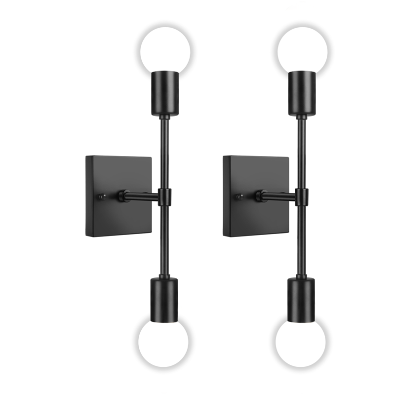 2-Light Vanity Light Fixtures Set of 2, Industrial Wall Sconce Lighting Black, Bathroom Vanity Wall Lights, Farmhouse Metal Wall Lamp E26 Base, Modern Indoor Wall Lighting for Mirror Bedroom Hallway