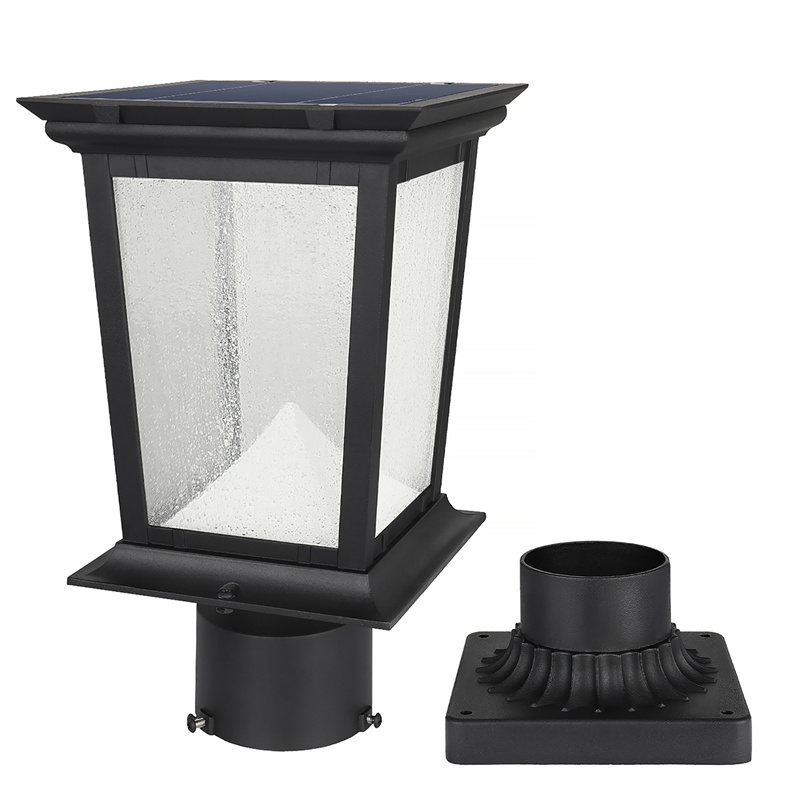 Solar Post Light Outdoor, Aluminum Exterior Motion Sensor Post Pole Lantern with 3 Inch Pier Mount Base, Daylight White 6500K Glass Post Gap Lights Fixture for Garden Yard Fence Porch, Black Finish