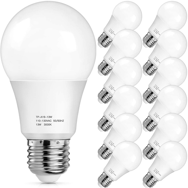 A19 LED Light Bulbs 100-125 Watt Equivalent, 3000K Soft White LED Bulb 13-Watt, 1500 Lumens, E26 Medium Standard Base, CRI85+, 25000+ Hours Lifespan, No Flicker, Non Dimmable, Pack of 12