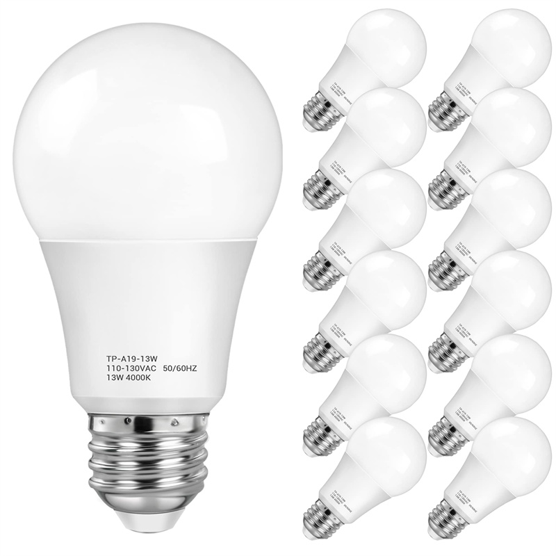 A19 LED Light Bulbs, 100 Watt Equivalent,4000K Neutral White 13W LED Bulbs, 1500 Lumens, E26 Standard Base, Non-Dimmable. Pack of 12