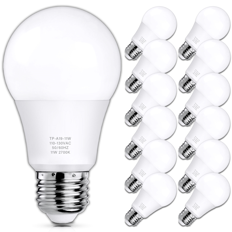 A19 LED Light Bulbs, 100 Watt Equivalent LED Bulbs, 2700K Warm White, 1100 Lumens, Standard E26 Medium Screw Base, CRI 85+, 25000+ Hours Lifespan, No Flicker, Non-Dimmable, Pack of 12