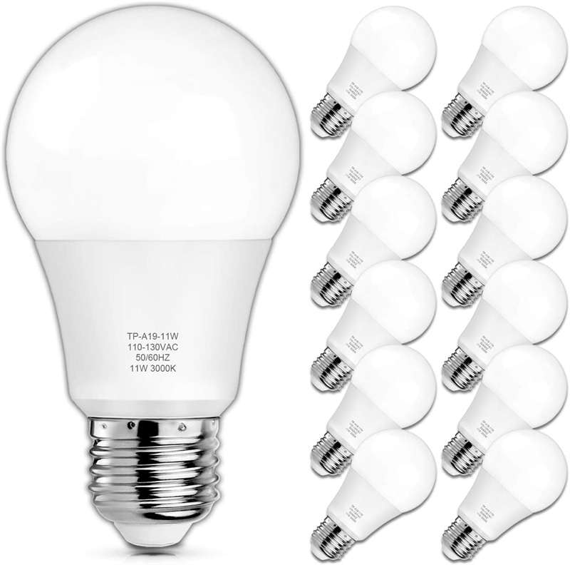 A19 LED Light Bulbs, 100 Watt Equivalent LED Bulbs, 3000K Soft White, 1100 Lumens, Standard E26 Medium Screw Base, CRI 85+, 25000+ Hours Lifespan, No Flicker, Non-Dimmable, Pack of 12