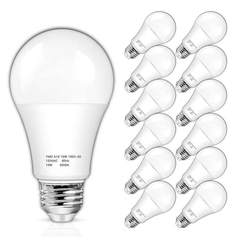 100W Equivalent Dimmable LED Bulb 1600 Lumens, Daylight White 5000K 15W A19 LED Light Bulbs, Standard E26 Medium Screw Base, CRI 85+, 25000+ Hours Lifespan, Pack of 12