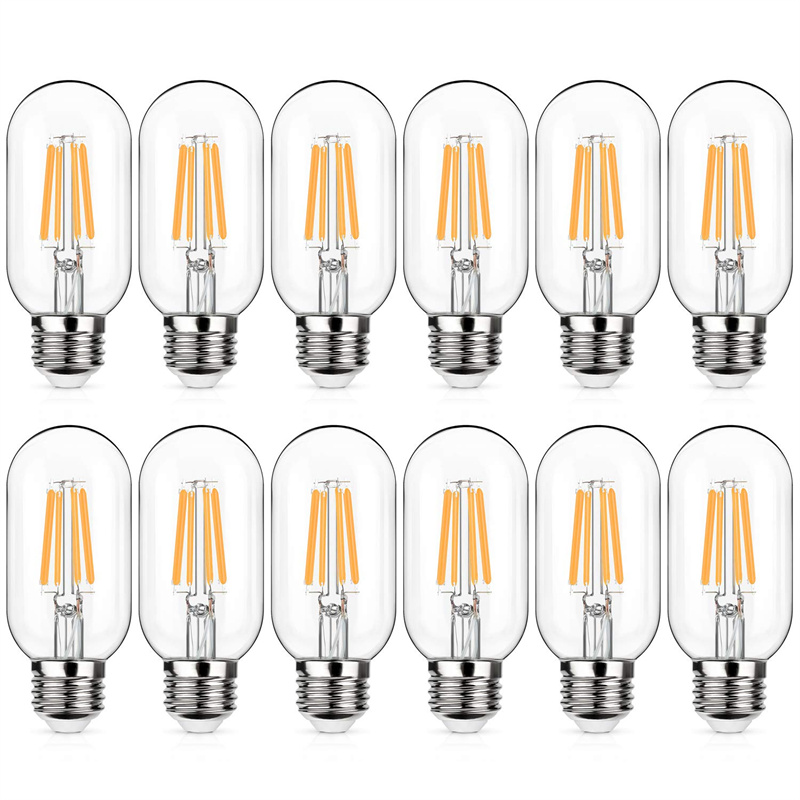 Dimmable Vintage LED Edison Bulbs 60 Watt Equivalent, 6W T45/T14 LED Filament Tubular Light Bulbs Warm White 2700K 800 Lumens Antique E26 Medium Screw Base Decorative Clear Glass for Home, Pack of 12