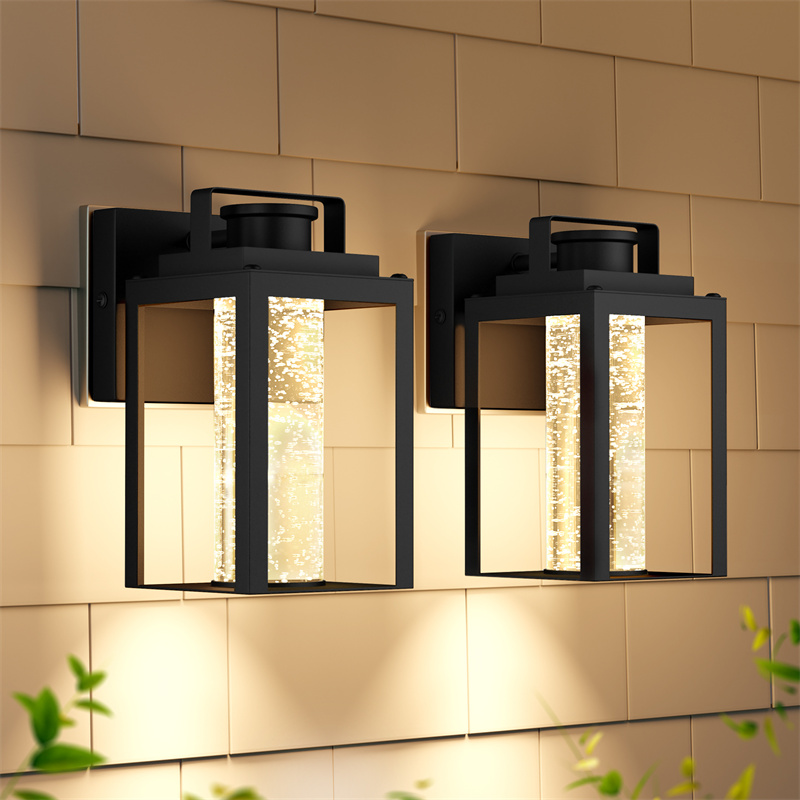 2 Pack LED Outdoor Wall Lights, Waterproof Wall Sconce Light Fixture with Crystal Bubble Glass, Modern Porch Lights 12W, 3000K Soft White Exterior Wall Mount Lighting for Doorway Entryway