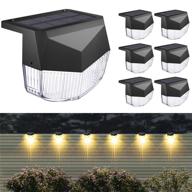 Solar Deck Lights Outdoor, 6-Pack Solar Powered Step Light Waterproof, Warm White LED Fence Lighting for Decks Stairs Patio Path Yard Garden Wall Decor, Black