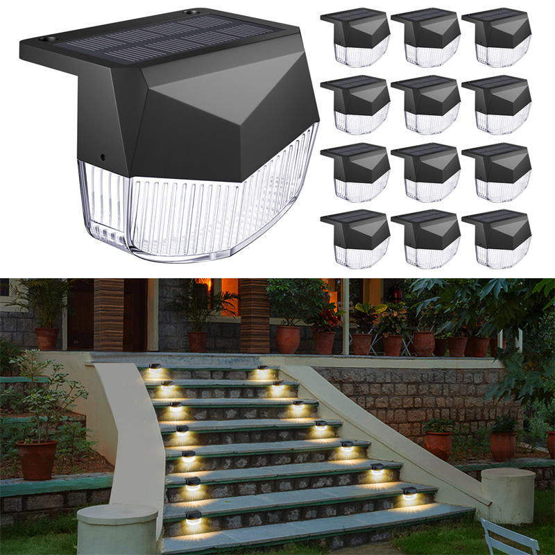 Solar Deck Lights Outdoor, 12-Pack Solar Powered Step Light Waterproof, Warm White LED Fence Lighting for Decks Stairs Patio Path Yard Garden Wall Decor, Black